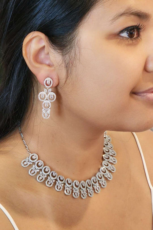 || ASOKA || American Diamond Necklace with Earrings in Silver