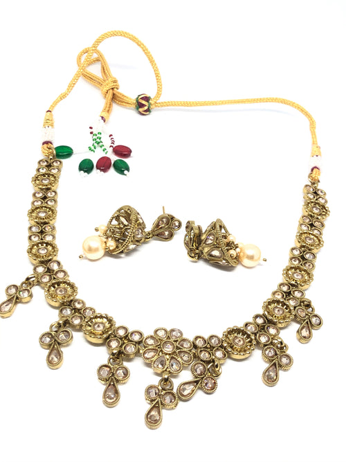 || AHANA PEARL || Gold Indian Necklace with Earrings in Champagne Pearls