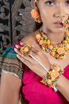 || LILJA || Orange Floral Jewellery with Earrings, Tikka & Hand Piece