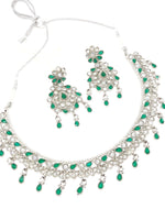 || SITARA GREEN || Flat Lightweight Silver Round Necklace with Earrings