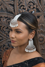 Silver & White Pearl Earrings & Tikka Set