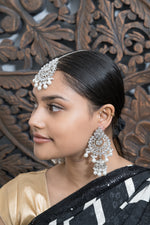 Silver & White Pearl Earrings & Tikka Set