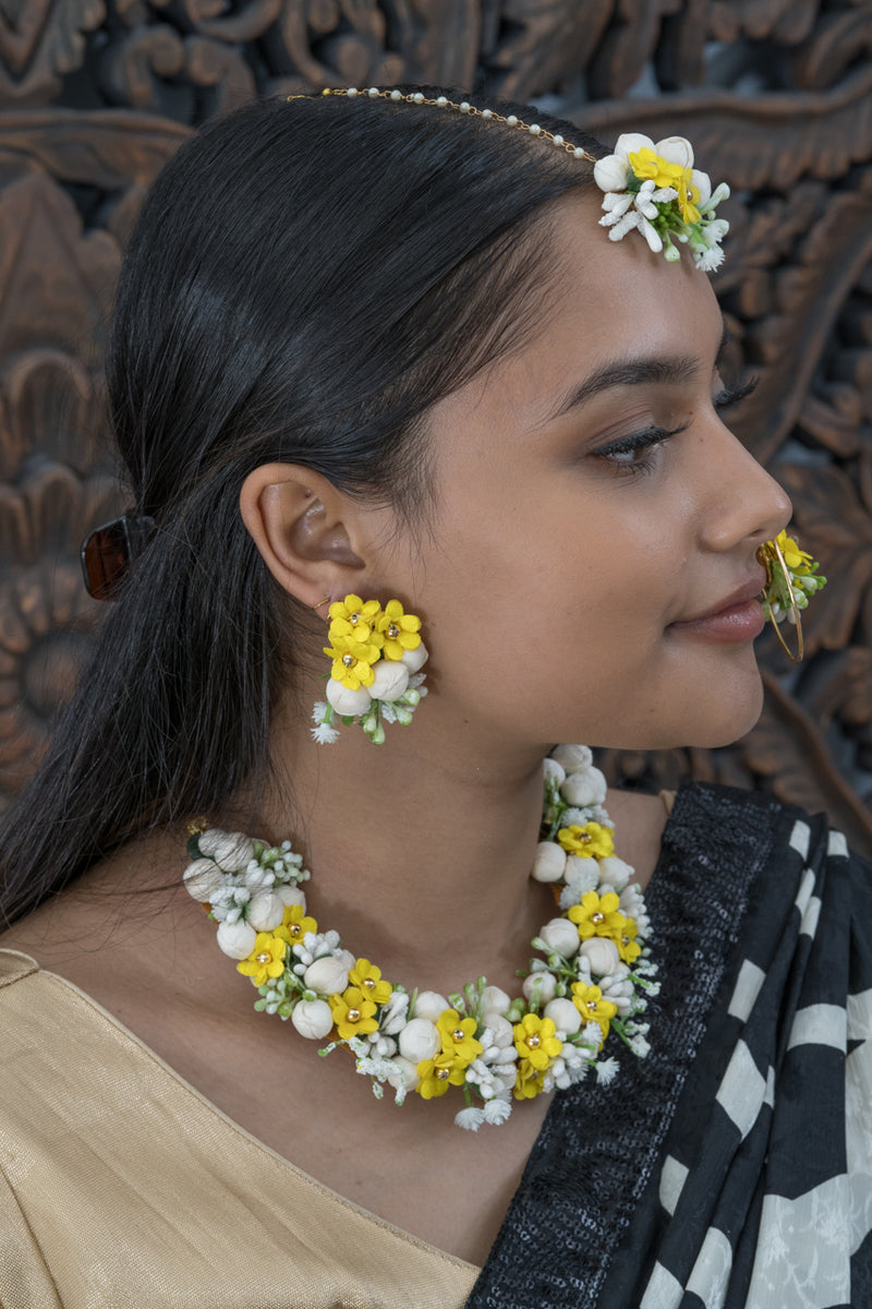 || ASHI || Yellow & White Floral Jewellery Set