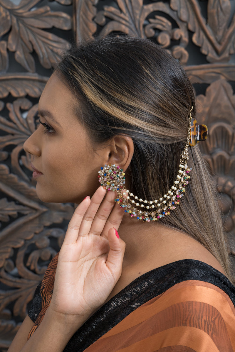 Multi Coloured Round Earrings with beaded Kaan Chain