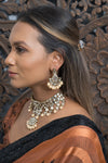 Choker Champagne Neutral Mirror Necklace with Earrings & Tikka