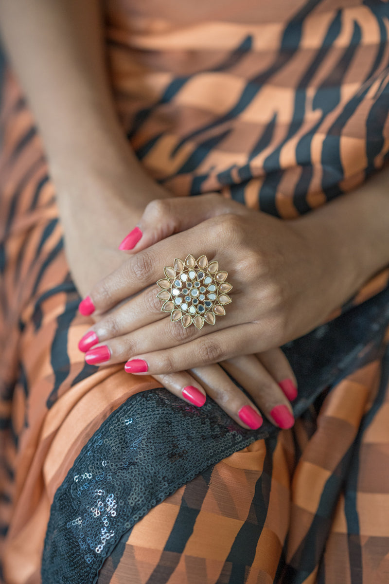 Peach & Gold Mirror Indian Ring