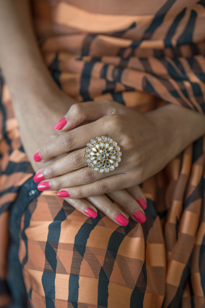 Pink & Gold Mirror Indian Ring