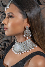 || CAMILLA || Silver Choker Necklace with Earrings & Tikka