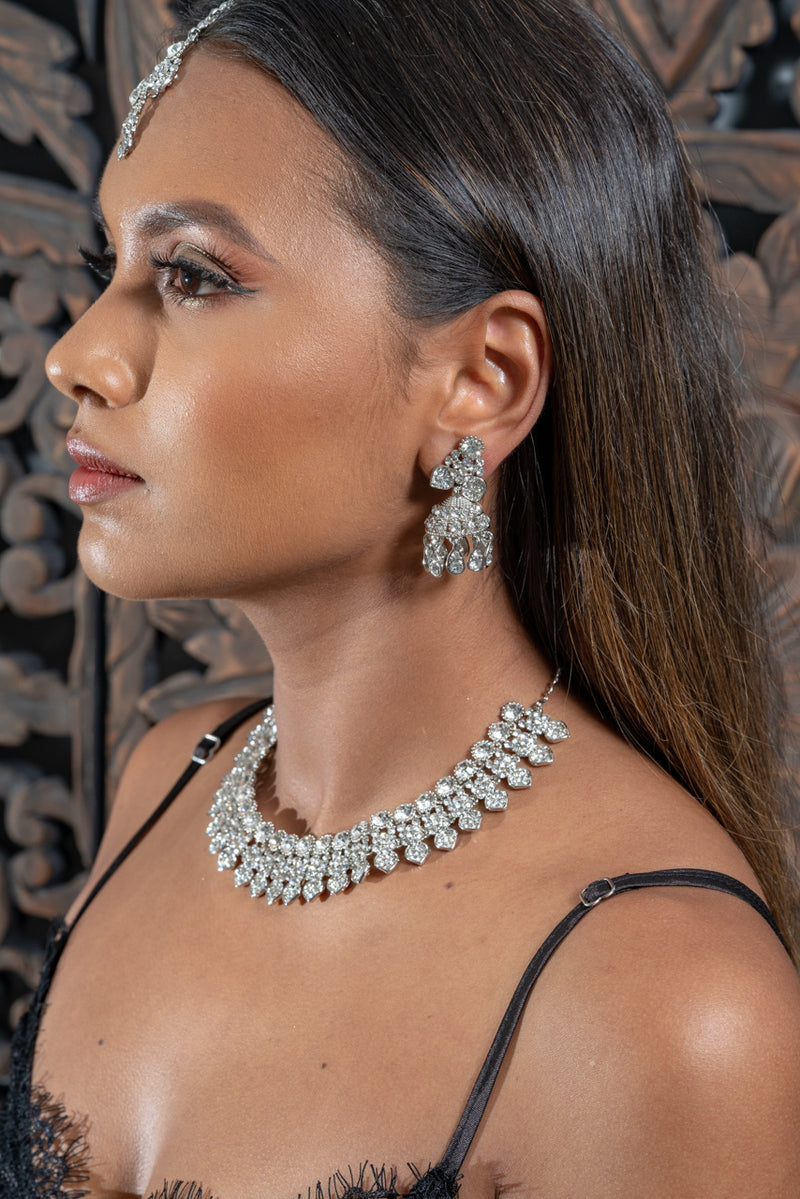 || ELITSA || Silver Necklace with Jhumka Earrings & Tikka