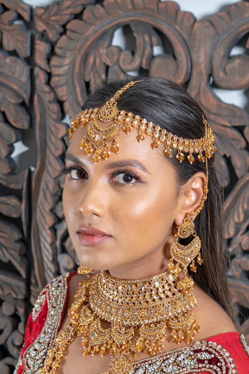 || KIORA || Heritage Style Indian Gold Bridal Set in Champagne Stones