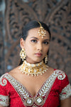 || ESMARIA || Pearl & Gold Bridal Choker Necklace with Earrings & Tikka