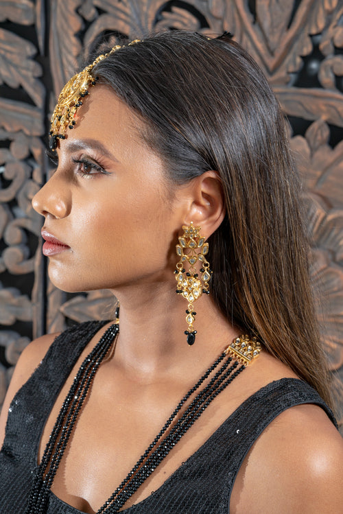 || GIADA || Black & Gold Black Kundan Necklace/Haar & Earrings Set with Tikka