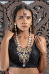 || DITA || Full Lightweight Meenakari Indian Haar Set in Grey with Kundan Stones