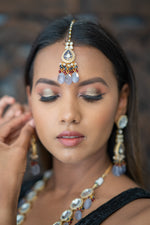 || DITA || Full Lightweight Meenakari Indian Haar Set in Grey with Kundan Stones