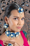 || MUMBI || Blue & White Floral Jewellery with Earrings, Tikka & Hand Piece