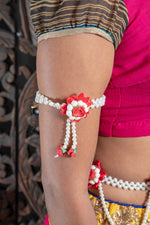 || KIERA || Red & White Princess Floral Jewellery with Earrings, Tikka & Hand Piece