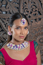 || NOOR || Purple & White Princess Floral Jewellery with Earrings, Tikka & Hand Piece