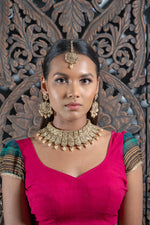 || HAMISI || Gold Indian Choker with Earrings & Tikka in Champagne Pearls