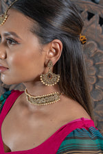 || ACADIA || Gold Indian Strap Choker with Earrings & Tikka in Champagne Pearls