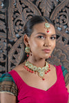|| AZORA || Yellow Gold Indian Meenakari Necklace with Earrings & Tikka with Red Beads