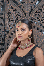 || AZORA  || Magenta Indian Choker Necklace with Earrings & Tikka