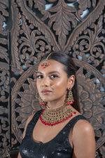 || CINI || Red Gold Bridal Heavy Necklace Set with Earrings and Tikka