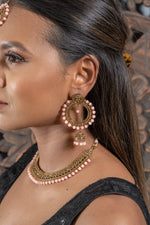 || LILAH || Pink & Gold Necklace Set with mini Jhumka Earrings and Tikka