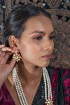 || TAMIKA || Yellow Gold Long Kundan Necklace with Earrings Set