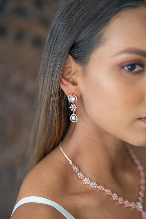 || LOSH || American Diamond Necklace with Earrings with Rose Gold