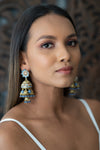 Large Jhumka Earrings with  Blue Pearls