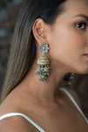 Large Jhumka Earrings with  Blue Pearls