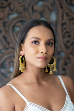Large Hoop Jhumka Earrings with Yellow Beads