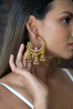 Large Hoop Jhumka Earrings with Yellow Beads