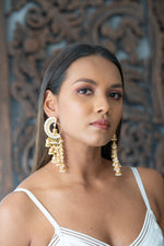 Gold Kundan Earrings with Pearls & Small Jhumkas
