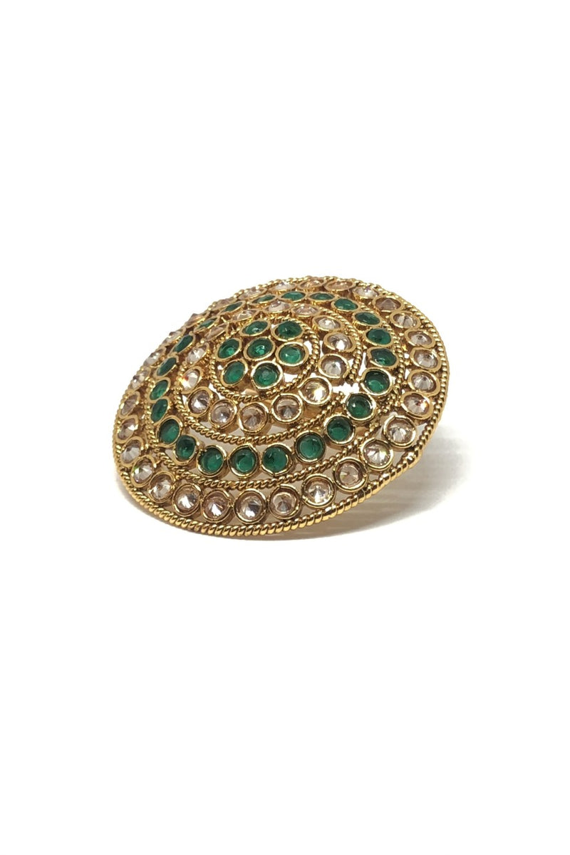 Large Green Ring with Clear Stones