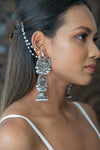 Oxidised Silver Dangling Pearl Jhumki Earrings with Simple Pearl Kaan Chain