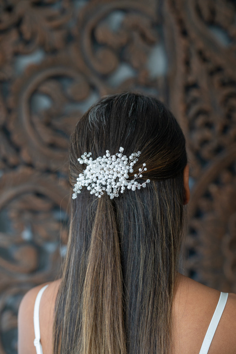 Silver Hair Piece adorned with Pearls