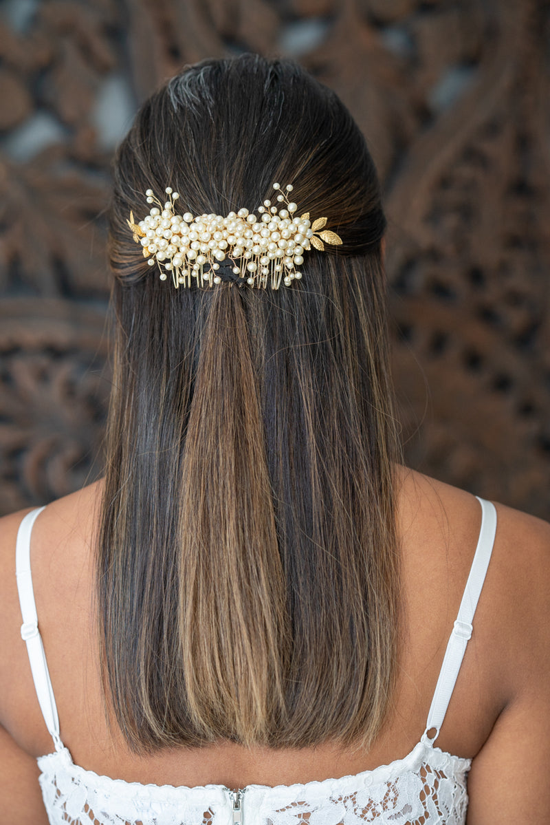 Gold Hair Piece adorned with Pearls