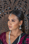 || BRINDA || Silver Long Necklace with Jhumka Earrings & Tikka