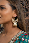 White Meenakari Hoop Jhumka Earrings