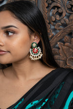 Green & Red Kundan Studded Earrings