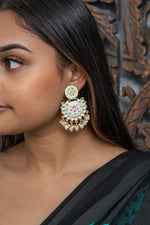 Lime Green & Pink Kundan Studded Earrings