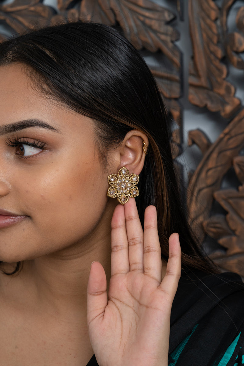 Gold Floral Round Indian Studs