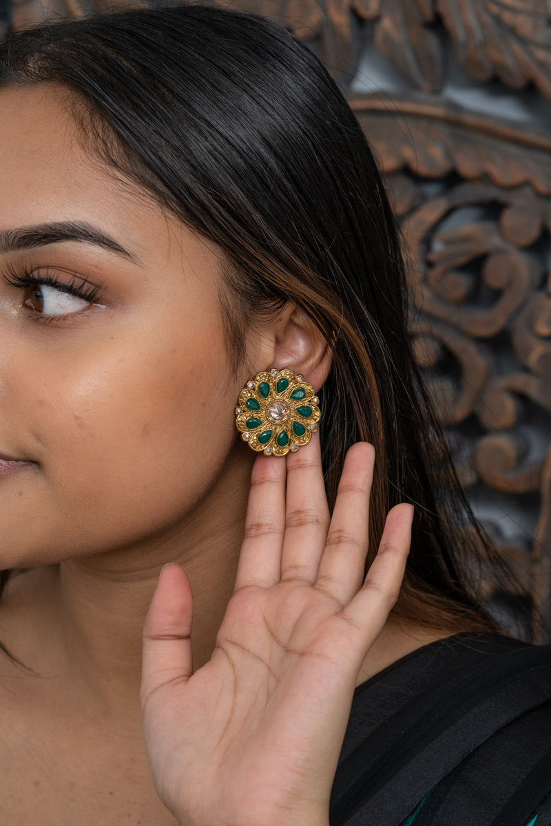 Green & Gold Round Indian Studs