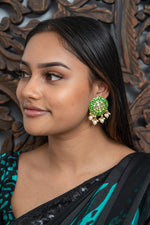 Green Round Meenakari Studs