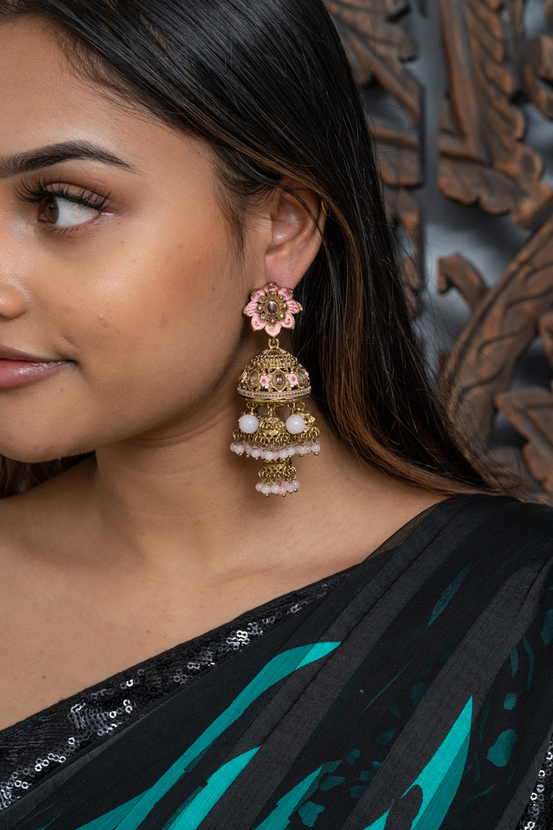 Light Pink Pearl Large Jhumka Earrings