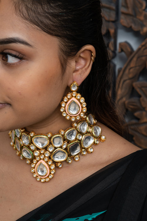 || MISHA || Statement Kundan Necklace Choker with Earrings & Tikka