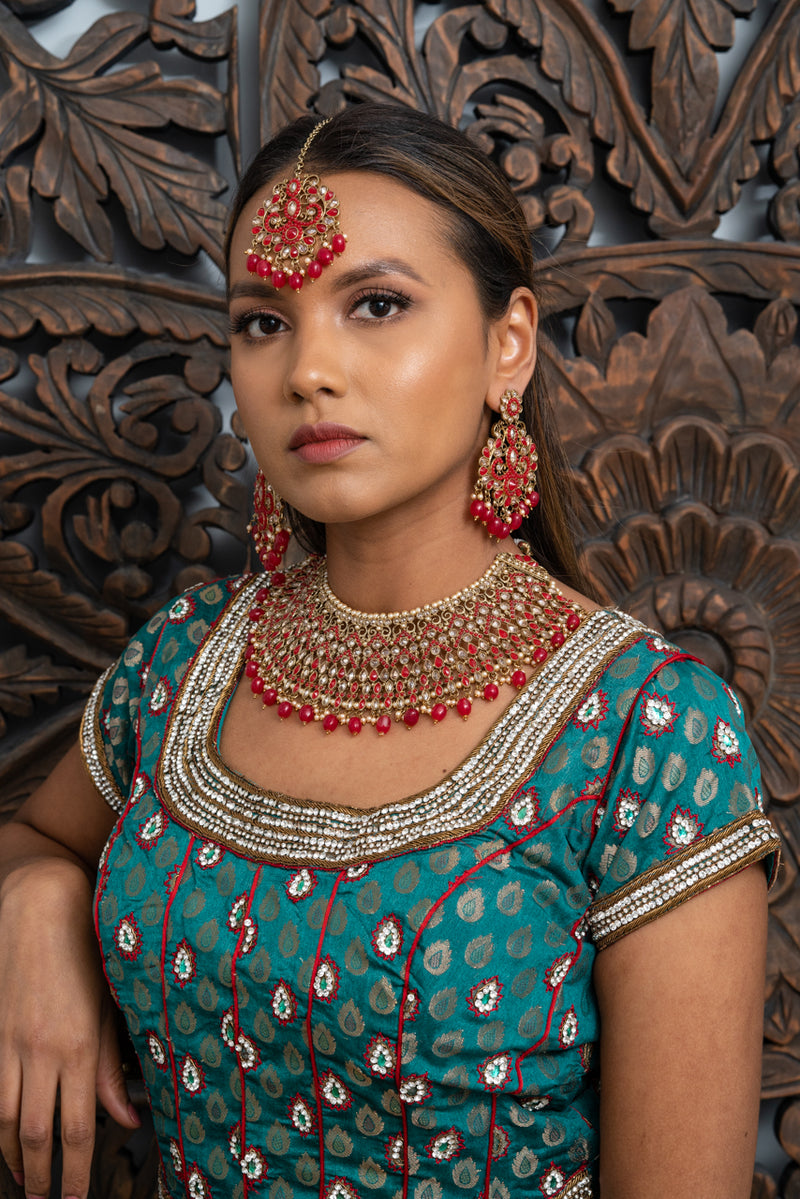 || MISHTI || Statement Gold Necklace with Earrings & Tikka