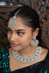 || MERYL || Green Silver Necklace with Earrings & Tikka