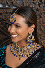 || KAZIRA || Blue Statement Necklace with Earrings & Tikka